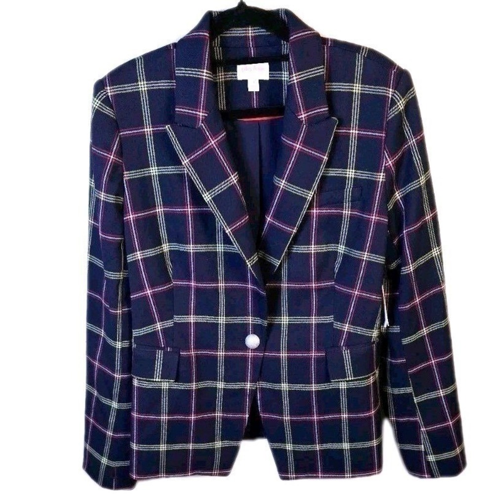 Ciley‎ & Rae Navy Plaid Preppy Blazer Jacket Womens Size 4 NWT Dark Academia